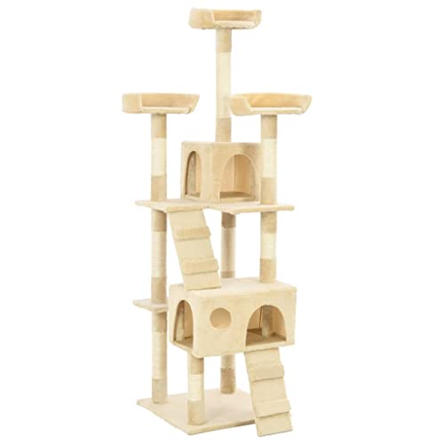 vidaXL Katzenbaum mit Sisal-Kratzstämmen mit 2 Häusern, Aussichtsplattformen, Plüsch-Sitzstangen, Katzen, Haustiere, Stratcher, Turm, Wohnungshaus, 170 cm, Beige vidaXL Katzenbaum mit Sisal-Kratzstämmen mit 2 Häusern, Aussichtsplattformen, Plüsch-Sitzstangen, Katzen, Haustiere, Stratcher, Turm, Wohnungshaus, 170 cm, Beige von vidaXL