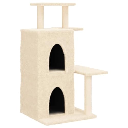 vidaXL Kratzbaum, Katzenkratzbaum mit Sisal-Kratzsäulen, Katzenbaum mit Katzenhöhle Plüsch, Kletterbaum für Katzen, Katzenmöbel, Creme 97cm von vidaXL
