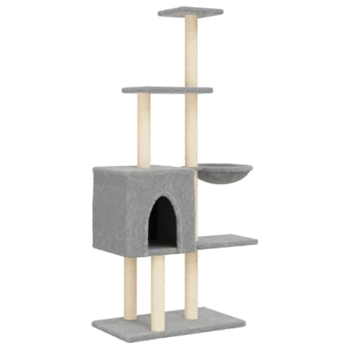 vidaXL Kratzbaum, Katzenkratzbaum mit Sisal-Kratzsäulen, Katzenbaum mit Katzenhöhle Plüsch, Kletterbaum für Katzen, Katzenmöbel, Hellgrau 145cm vidaXL Kratzbaum, Katzenkratzbaum mit Sisal-Kratzsäulen, Katzenbaum mit Katzenhöhle Plüsch, Kletterbaum für Katzen, Katzenmöbel, Hellgrau 145cm von vidaXL