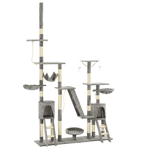 vidaXL Kratzbaum mit Sisal-Kratzstämmen, Wohnzimmer, Café, weiche Tiermöbel, Katzenspielhaus, Höhle, Spielturm, Mittelbett, 230-250 cm, Grau vidaXL Kratzbaum mit Sisal-Kratzstämmen, Wohnzimmer, Café, weiche Tiermöbel, Katzenspielhaus, Höhle, Spielturm, Mittelbett, 230-250 cm, Grau von vidaXL