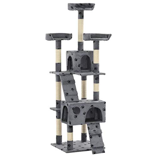 vidaXL Kratzbaum mit Sisal-Kratzstämmen mit 2 Häusern, Aussichtsplattformen, Plüsch-Sitzstangen, Stratcher, Turm, Wohnung, 170 cm, Pfotenabdrücke, Grau vidaXL Kratzbaum mit Sisal-Kratzstämmen mit 2 Häusern, Aussichtsplattformen, Plüsch-Sitzstangen, Stratcher, Turm, Wohnung, 170 cm, Pfotenabdrücke, Grau von vidaXL