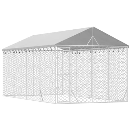 vidaXL Outdoor Hundezwinger, Hundehütte mit Dach, Hundekäfig für den Außenbereich, Hühnerstall Hundezaun Hundeauslauf, Silbern Verzinkter Stahl vidaXL Outdoor Hundezwinger, Hundehütte mit Dach, Hundekäfig für den Außenbereich, Hühnerstall Hundezaun Hundeauslauf, Silbern Verzinkter Stahl von vidaXL