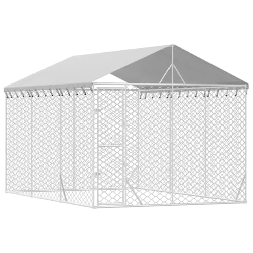 vidaXL Outdoor Hundezwinger, Hundehütte mit Dach, Hundekäfig für den Außenbereich, Hühnerstall Hundezaun Hundeauslauf, Silbern Verzinkter Stahl vidaXL Outdoor Hundezwinger, Hundehütte mit Dach, Hundekäfig für den Außenbereich, Hühnerstall Hundezaun Hundeauslauf, Silbern Verzinkter Stahl von vidaXL