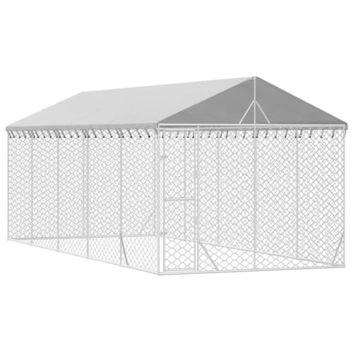 vidaXL Outdoor Hundezwinger, Hundehütte mit Dach, Hundekäfig für den Außenbereich, Hühnerstall Hundezaun Hundeauslauf, Silbern Verzinkter Stahl vidaXL Outdoor Hundezwinger, Hundehütte mit Dach, Hundekäfig für den Außenbereich, Hühnerstall Hundezaun Hundeauslauf, Silbern Verzinkter Stahl von vidaXL
