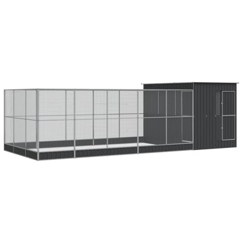 vidaXL Voliere mit Erweiterung Silbern 704x303x216 cm Stahl, Vogelvoliere, Wellensittichkäfig, großer Vogelkäfig, Vogelkäfig, Papageienkäfig von vidaXL