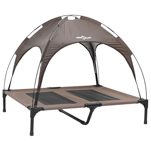 vidaXL erhöhter Hundebett mit Abnehmbarer Überdachung Braun L Stahl von vidaXL