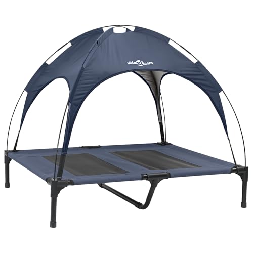vidaXL erhöhtes Hundebett mit abnehmbarem Dach Marineblau L Stahl von vidaXL
