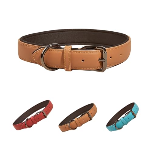 Hundehalsband, echtes Leder, Hundehalsband für mittelgroße und große Hunde, gepolstert und bequem (Braun, XL-Breite 3 cm) von vilichi