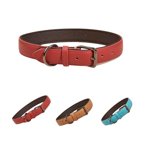 Hundehalsband, echtes Leder, Hundehalsband für mittelgroße und große Hunde, gepolstert und bequem (Rot, L-Breite 2,5 cm) von vilichi