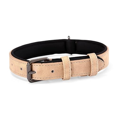 Reflektierendes Hundehalsband und Leine, Set aus leuchtendem PU-Leder, wasserdichter Komfort, galvanisierte Schnalle, 1,1 m lange Leine (Khaki, XL-Kragenbreite 3 cm) von vilichi