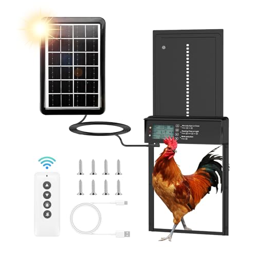 VIRIECH Aluminum Automatische Hühnerklappe Solar mit Timer und Lichtsensor, Elektrische Hühnerklappe Hühnerstalltür mit Fernbedienung, LCD Display, 4 Modi Automatisch Hühnertür für Ihren Hühnerstall VIRIECH Aluminum Automatische Hühnerklappe Solar mit Timer und Lichtsensor, Elektrische Hühnerklappe Hühnerstalltür mit Fernbedienung, LCD Display, 4 Modi Automatisch Hühnertür für Ihren Hühnerstall von viriech