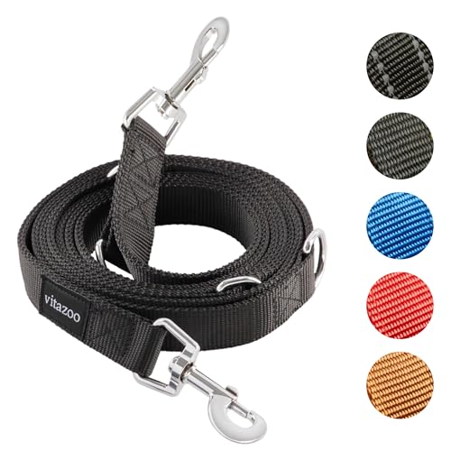 vitazoo Hundeleine - 3mx2,5cm - Nylon-Graphit Leine mit Karabinern für Kleine, Mittelgroße und Große Hunde - Verstellbare Führleine mit 4 Verschiedenen Längen in Schwarz für Ihren Hund von vitazoo