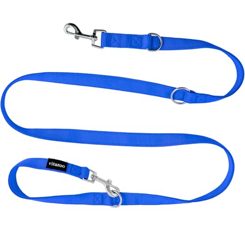 vitazoo Hundeleine in Blau 2mx2,5cm, fest und in 3 Längen verstellbar - geeignet für große und kräftige Hunde - Hundeleine, Doppelleine von vitazoo