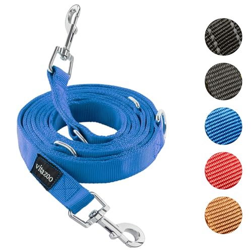 vitazoo Hundeleine - 3mx2,5cm - Nylon-Graphit Leine mit Karabinern für Kleine, Mittelgroße und Große Hunde - Verstellbare Führleine mit 4 Verschiedenen Längen in Blau für Ihren Hund von vitazoo