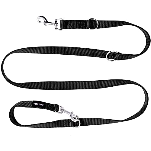 vitazoo Hundeleine in schwarz 2mx2,5cm, stabil und in 3 Längen verstellbar – auch als Führleine für große Hunde geeignet – bissfeste Welpenleine, Dog Leash von vitazoo