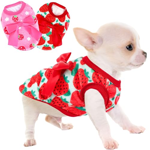 2 Stück Hundepullover für kleine Hunde, Größe XXS Hundekleidung, Chihuahua, Welpenpullover, Erdbeere, Teetasse, Chihuahua, Yorkie, Welpenkleidung, Größe XXS (Erdbeere, Größe XS) von viunimo