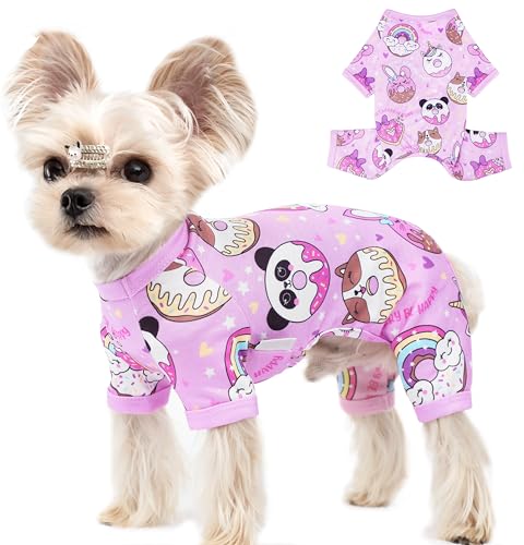 Hunde-Pyjama, Sommer-Hundekleidung für kleine, mittelgroße Hunde, Jungen und Mädchen, niedlicher Hunde-Einteiler, atmungsaktiv, weich, dehnbar, Katzen-Haustier-Outfit (lila, M) von viunimo