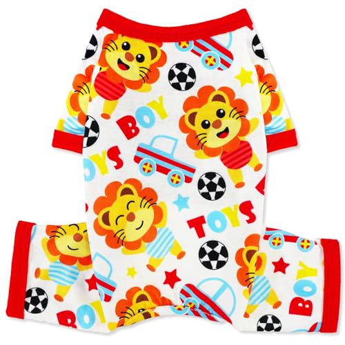 Hunde-Pyjama für kleine und mittelgroße Hunde, Sommer, niedlich, für Jungen und Mädchen, weich, dehnbar, Einteiler, Welpenkleidung, Katze, Haustier, Jammies-Outfit (Gelb, L) von viunimo