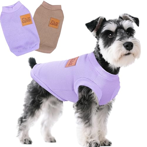 Hunde-Shirt, Weste, Hundekleidung für kleine Hunde, Sommer-Waffelmuster, weich, ärmellos, leicht, mittelgroß, Hunde-Outfit, Katzenkleidung (Violett + Khaki, Größe XS), 2 Stück von viunimo