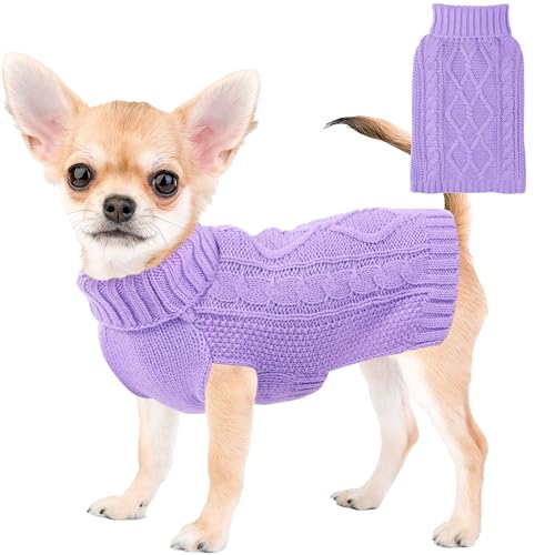 Hundepullover für kleine Hunde, Winter-Hundekleidung, Rollkragen, Welpenpullover, warme Haustierkleidung, gestrickt, solide, Katzenpullover, Hunde-Outfit, Größe XS ~ L (Violett, M) von viunimo