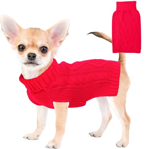 Hundepullover für kleine Hunde, Winterkleidung, Rollkragen, Welpenpullover, warme Haustierkleidung, gestrickt, solide, Katzenpullover, Hunde-Outfit, Größe XS ~ L (Rot, XS) von viunimo