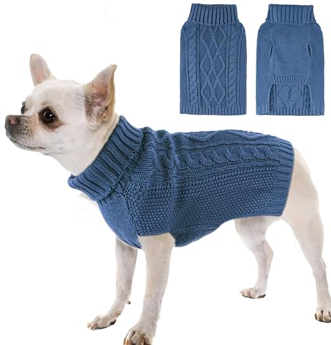 Süßer Welpen-Rollkragenpullover für kleine Hunde, warme Hundekleidung für Dackel, Katzen, Blau, Größe L Süßer Welpen-Rollkragenpullover für kleine Hunde, warme Hundekleidung für Dackel, Katzen, Blau, Größe L von viunimo