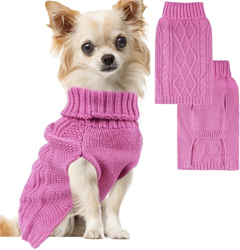 Winter Hundekleidung für kleine Hunde, Strickpullover für Dackel, Bulldogge, warmes Welpenoutfit für Mädchen (Rosa, L) von viunimo