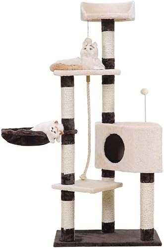 Cat Apartments, Katzennest, Kratzbaum, eine Katzenvilla, Greifsäule, Katzenklettergerüst, Sisal-Sprungplattform, Katzenklettergerüst, Kratzbaumturm (Farbe: einfarbig, Größe: 60 x 36,5 x 139 cm), von vkeid