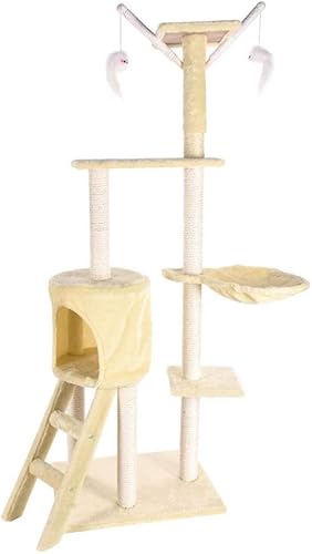 Cat Apartments Massivholz Winterkatze Klettergerüst Katzennest Kleines Katzenspielzeug und Sisal Katzenvilla Katzensprungbrett Katzenbaumturm (Farbe: Gelb, Größe: 48X34X138CM) (Gelb 48X3 von vkeid