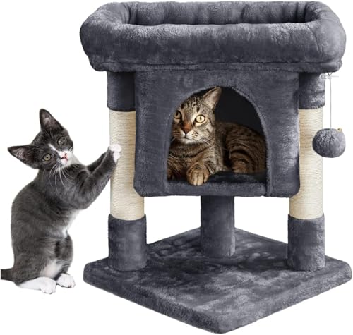 Katzen-Kletterbaum, 2-stöckiger Kratzbaum, Eigentumsturm mit Plüsch-Sitzstange, dunkelgrau, Katzenturm, Kratzbaum für Katzen, Katzen-Kletterbaum, Katzenbaum-Vision Katzen-Kletterbaum, 2-stöckiger Kratzbaum, Eigentumsturm mit Plüsch-Sitzstange, dunkelgrau, Katzenturm, Kratzbaum für Katzen, Katzen-Kletterbaum, Katzenbaum-Vision von vkeid