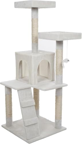 Katzen-Kletterbaum, 4-stöckiger Katzenturm – Baum mit Nickerchen, Katzenseil, Kratzbäumen und Hängespielzeug für Katzen im Innenbereich, Katzenbaum-Vision Katzen-Kletterbaum, 4-stöckiger Katzenturm – Baum mit Nickerchen, Katzenseil, Kratzbäumen und Hängespielzeug für Katzen im Innenbereich, Katzenbaum-Vision von vkeid