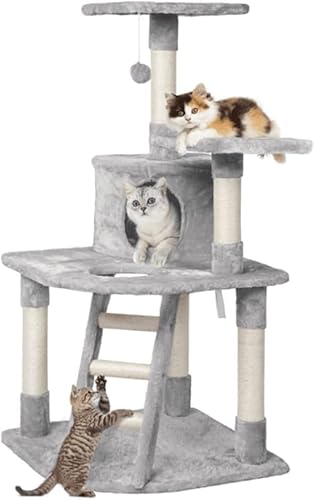 Katzen-Kletterbaum, Kratzbaum mit Pfostenturm, hellgrauer Katzen-Kletterbaum, Katzen-Eigentumswohnung zum Schleifen von Krallen, zum Spielen im Innenbereich, Katzenbaum-Vision Katzen-Kletterbaum, Kratzbaum mit Pfostenturm, hellgrauer Katzen-Kletterbaum, Katzen-Eigentumswohnung zum Schleifen von Krallen, zum Spielen im Innenbereich, Katzenbaum-Vision von vkeid