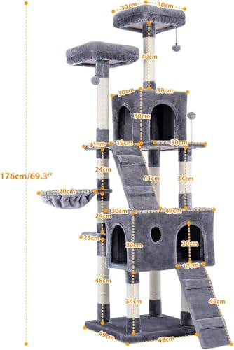 Katzenkletterbaum, Haustier-Katzenbaum, mehrstöckiges Katzenhaus, großer Bass, Haltegriff und Hängematte, Katzen-Klettergerüst, Katzenhaus-Möbel, geeignet zum Spielen und Ausruhen für Kätzchen und Katzenkletterbaum, Haustier-Katzenbaum, mehrstöckiges Katzenhaus, großer Bass, Haltegriff und Hängematte, Katzen-Klettergerüst, Katzenhaus-Möbel, geeignet zum Spielen und Ausruhen für Kätzchen und von vkeid