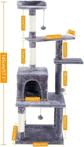 Katzenkletterbaum, Haustier-Katzenbaum, mehrstöckiges Katzenhaus, großer Bass, Haltegriff und Hängematte, Katzen-Klettergerüst, Katzenhaus-Möbel, geeignet zum Spielen und Ausruhen für Kätzchen und Katzenkletterbaum, Haustier-Katzenbaum, mehrstöckiges Katzenhaus, großer Bass, Haltegriff und Hängematte, Katzen-Klettergerüst, Katzenhaus-Möbel, geeignet zum Spielen und Ausruhen für Kätzchen und von vkeid