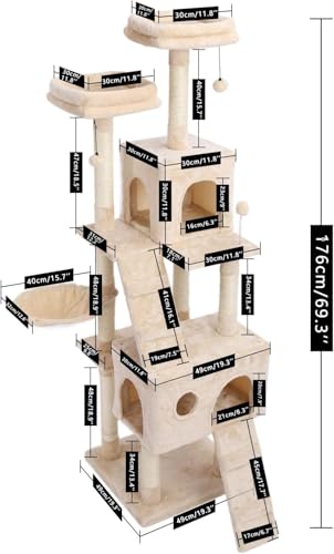 Katzenkletterbaum Haustier-Katzenbaum, mehrstöckiges Katzenhaus, großer Bass, Haltegriff und Hängematte, Katzenklettergerüst, Katzenhausmöbel zum Spielen und Ausruhen für Kätzchen und große Katzen Katzenkletterbaum Haustier-Katzenbaum, mehrstöckiges Katzenhaus, großer Bass, Haltegriff und Hängematte, Katzenklettergerüst, Katzenhausmöbel zum Spielen und Ausruhen für Kätzchen und große Katzen von vkeid