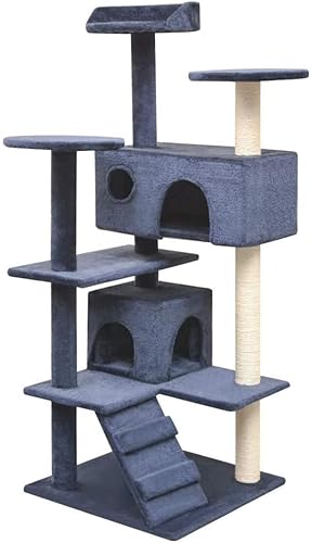 Katzenspielzeug, Kratzbaum mit Kratzbäumen, 125 cm, dunkelblau, mit Katzenkratzern umwickelte Stöcke, Katzenklettergerüst, Haustierprodukt (Farbe: Silber) (Dunkelblau) von vkeid