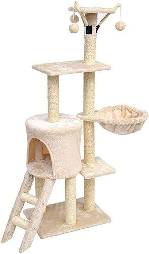 Kratzbaum, Katzenturm, Katzenbaum, Spielzeughaus mit hängendem Ball, für Kätzchen, Katzennest, Kratzer, Katzen, Klettergerüst, Katzeneigentumswohnungen, Katzenturm (Farbe: Beige) (Farbe: Beige) von vkeid