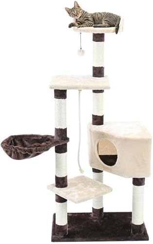 Kratzbaum, mehrstöckiges Katzenhaus, großer Bass, Haltegriff und Hängematte, Katzenklettergerüst zum Spielen und Ausruhen, geeignet für große Katzen und Kätzchen, Kratzbaummöbel, AMT0051GY Kratzbaum, mehrstöckiges Katzenhaus, großer Bass, Haltegriff und Hängematte, Katzenklettergerüst zum Spielen und Ausruhen, geeignet für große Katzen und Kätzchen, Kratzbaummöbel, AMT0051GY von vkeid