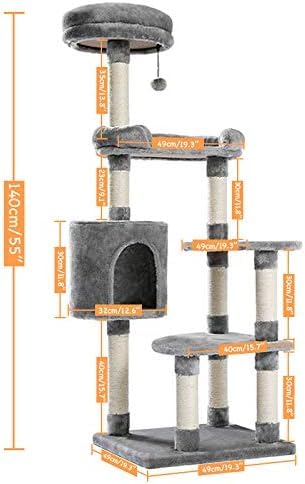 Kratzbaum, mehrstöckiges Katzenhaus, großer Bass, Haltegriff und Hängematte, Katzenklettergerüst zum Spielen und Ausruhen, geeignet für große Katzen und Kätzchen, Kratzbaummöbel, AMT0051GY Kratzbaum, mehrstöckiges Katzenhaus, großer Bass, Haltegriff und Hängematte, Katzenklettergerüst zum Spielen und Ausruhen, geeignet für große Katzen und Kätzchen, Kratzbaummöbel, AMT0051GY von vkeid