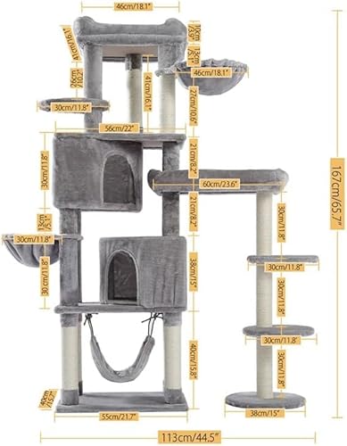 Kratzbaum, mehrstöckiges Katzenhaus, großer Bass, Haltegriff und Hängematte, Katzenklettergerüst zum Spielen und Ausruhen, geeignet für große Katzen und Kätzchen, Kratzbaummöbel, AMT0051GY Kratzbaum, mehrstöckiges Katzenhaus, großer Bass, Haltegriff und Hängematte, Katzenklettergerüst zum Spielen und Ausruhen, geeignet für große Katzen und Kätzchen, Kratzbaummöbel, AMT0051GY von vkeid