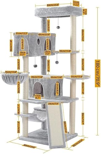 Kratzbaum, mehrstöckiges Katzenhaus, großer Bass, Haltegriff und Hängematte, Katzenklettergerüst zum Spielen und Ausruhen, geeignet für große Katzen und Kätzchen, Kratzbaummöbel, AMT0051GY Kratzbaum, mehrstöckiges Katzenhaus, großer Bass, Haltegriff und Hängematte, Katzenklettergerüst zum Spielen und Ausruhen, geeignet für große Katzen und Kätzchen, Kratzbaummöbel, AMT0051GY von vkeid