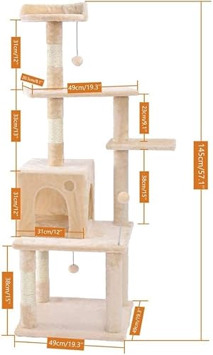 Kratzbaum, mehrstöckiges Katzenhaus, großer Bass, Haltegriff und Hängematte, Katzenklettergerüst zum Spielen und Ausruhen, geeignet für große Katzen und Kätzchen, Kratzbaummöbel, AMT0051GY Kratzbaum, mehrstöckiges Katzenhaus, großer Bass, Haltegriff und Hängematte, Katzenklettergerüst zum Spielen und Ausruhen, geeignet für große Katzen und Kätzchen, Kratzbaummöbel, AMT0051GY von vkeid