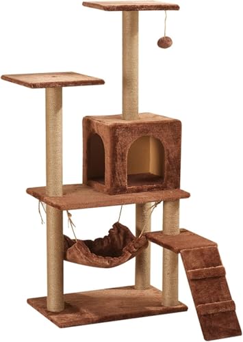 Mehrstöckiger Kratzbaum-Turm, Krallenkratzer mit Sisalseil, Spielzeugball zum Spielen und mit weichem Plüsch überzogen Mehrstöckiger Kratzbaum-Turm, Krallenkratzer mit Sisalseil, Spielzeugball zum Spielen und mit weichem Plüsch überzogen von vkeid