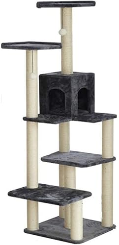 Spieltürme für Katzen, Katzennest, Katzenbaum, Massivholz, Katzenklettergerüst, Sisal, Katzenregal, Katzenvilla, Katzenklettergerüst, Bäume für Katzen (Farbe: Grau, Größe: 51 x 51 x 167 cm) (Grau 51 x von vkeid