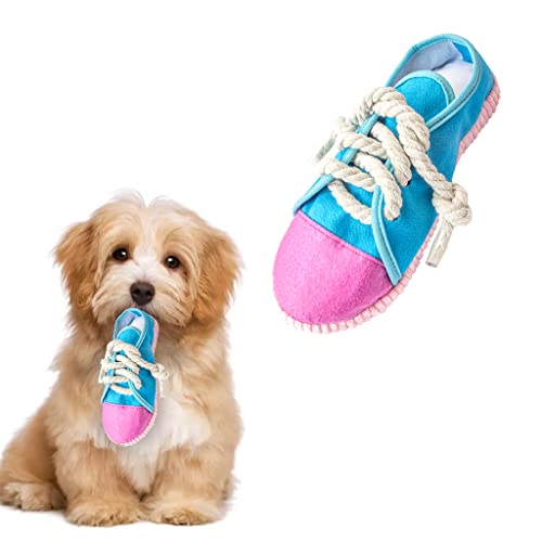 vocheer Hund Kauspielzeug, Hundespielzeug, um sie beschäftigt zu halten langlebig Zahnen Schuh interaktive Quietsche Welpenspielzeug, klein, mittlere Brise, Maschine waschbar (Blau) von vocheer
