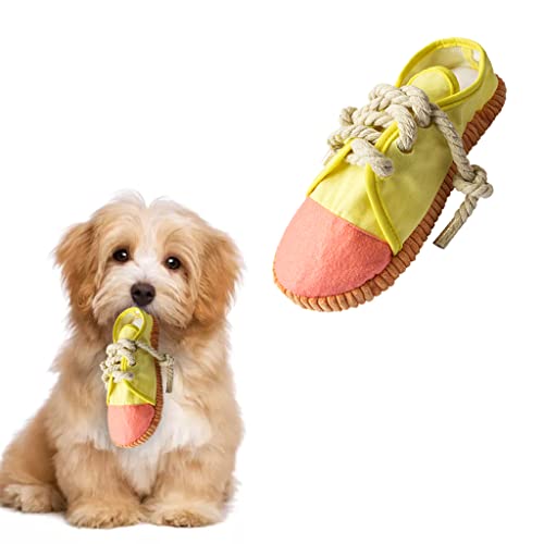 vocheer Hund Kauspielzeug, Hundespielzeug, um sie beschäftigt zu halten langlebig Zahnen Schuh interaktive Quietsche Welpenspielzeug, klein, mittlere Brise, Maschine waschbar (gelb) von vocheer