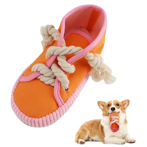 vocheer Kauspielzeug für Hunde, interaktives Spielzeug, langlebig, Hundespielzeug, quietschendes Spielzeug, Schuhe für Welpen, maschinenwaschbar, Orange von vocheer