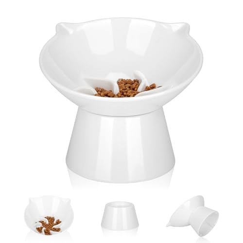 vootun Futternapf Katze,Essen Verlangsamen,Interaktiver Fressnapf,Einfach zu Reinigen,Interaktiver Labyrinth Design,Erhöht Fressnäpfe Katzen für Katzen und Kleine Hunde,Weiß von vootun