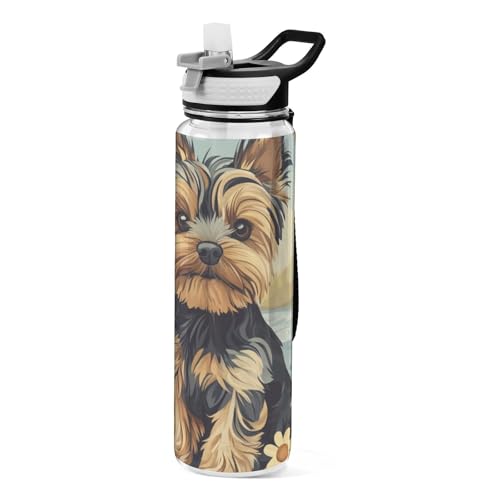 907.2 g Cartoon Yorkshire Terrier Hunde Wasserflasche Deckel mit Strohhalm Tritan Kein BPA Ungiftige Flasche mit Strohhalm Deckel für Reisen von voucong