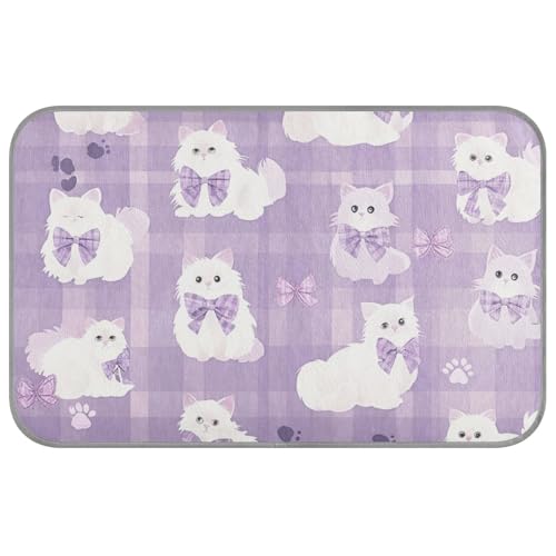 Kühlmatte für Hunde mit niedlichen Katzen, selbstkühlend, 96,5 x 58,4 cm, für Kätzchen, gemütliches Schlafen, nicht-elektrisches Klebeband, Größe M, Violett / Weiß von voucong